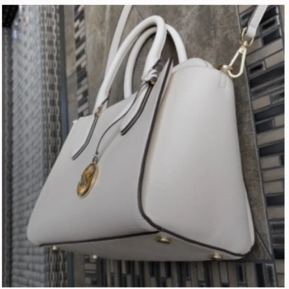 Michael Kors Daria Large Satchel Bag Leather Light Cream